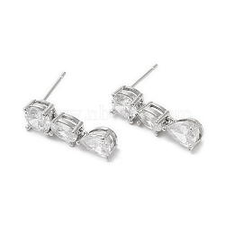Rack Plating Brass Teardrop Stud Earrings with Crystal Rhinestone for Women, Long-Lasting Plated, Lead Free & Cadmium Free, Platinum, 20x6mm(EJEW-D059-11P)