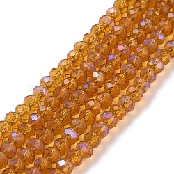 Electroplate Glass Beads Strands, Half Rainbow Plated, Faceted, Rondelle, Gold, 10x8mm, Hole: 1mm, about 63~65pcs/strand, 19.2~20 inch(48~50cm)(EGLA-A034-T10mm-L01)