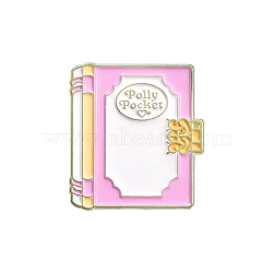 Book with Word Polly Pocket Enamel Pins, Alloy Brooches for Backpack Clothes, Pearl Pink, 29x26mm(PW-WG88683-01)