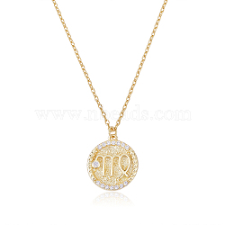 925 Sterling Silver 12 Constellation Necklace Gold Horoscope Zodiac Sign Necklace Round Astrology Pendant Necklace with Zircons Birthday Jewelry Gift for Women Men, Virgo, 15-3/8 inch(39cm)(JN1089H)