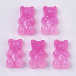 Opaque Resin Cabochons, with Glitter Powder, Two Tone, Bear, Deep Pink, 18x11x8mm(CRES-S303-53-B04)