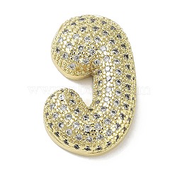 Rack Plating Brass Micro Pave Clear Cubic Zirconia Pendants, Lead Free & Cadmium Free, Long-Lasting Plated, Letter J, 27x11.5x6mm, Hole: 4.5mm(KK-R163-05J-G)