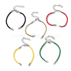 Braided PU Leather Cord Bracelet Making, with Iron Findings and Alloy Lobster Claw Clasps, Platinum, Mixed Color, 170x3mm, Hole: 4mm(AJEW-JB00032)