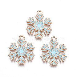 Christmas Style Alloy Enamel Pendants, Cadmium Free & Lead Free, Light Gold, Snowflake, Light Sky Blue, 22x18x1.5mm, Hole: 1.8mm(X-ENAM-Q442-68A)