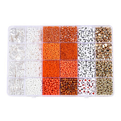 DIY 24 Style Acrylic & ABS Beads Jewelry Making Finding Kit, Flat Round & Star & Barrel & Round & Heart & Strip & Rhombus, Coral, 6~18.5x6~15x2.2~16.5x1.5~7.5mm, Hole: 0.7~1.8mm(DIY-NB0012-02G)