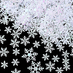 6 Bags 3 Styles Plastic Confetti, Snowflake, for Christmas Party Celebration, White, 15~32x0.2mm, 2 bags/style(DIY-SC0031-49A)