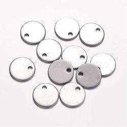 304 Stainless Steel Charms, Stamping Blank Tag Pendants, Flat Round, Stainless Steel Color, 10x1mm, Hole: 1mm(STAS-G062-44)