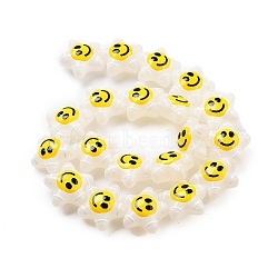 Glass Enamel Beads, Hand Drawn Beads Star with Smiling Face Pattern, White, 20.5x22x11mm, Hole: 1.6mm(GLAA-G107-03-04)