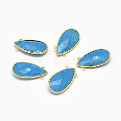 Synthetic Turquoise Pendants, with Long-Lasting Plated Brass Findings, Faceted, teardrop, Golden, 32x17x7mm, Hole: 1.4mm(G-F584-G02-G)