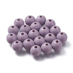 Painted Natural Wood Beads, Round, Thistle, 16mm, Hole: 4mm(WOOD-A018-16mm-09)