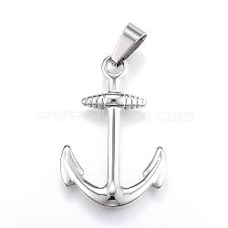 304 Stainless Steel Pendants, Anchor, Stainless Steel Color, 37.5x25x4mm, Hole: 5x10mm(STAS-G124-01P)