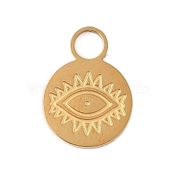 304 Stainless Steel Charms, Laser Cut, Flat Round with Eye Charm, Golden, 10.5x8x1mm, Hole: 2mm(STAS-P377-01G)