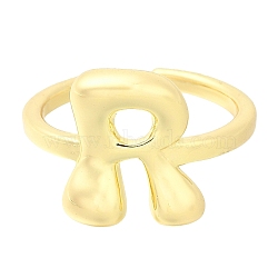 Rack Plating Brass Open Cuff Rings, Long-Lasting Plated, Letter, Letter R, 14mm(RJEW-S394-01G-R)