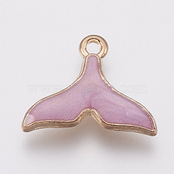 Zinc Alloy Enamel Pendants, Whale Tail Shape, Golden, Plum, 15x18x3mm, Hole: 1.5mm(PALLOY-I124-06G-C)