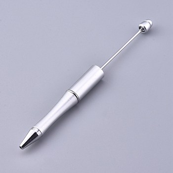 Plastic Beadable Pens, Shaft Black Ink Ballpoint Pen, for DIY Pen Decoration, Silver, 144x12mm, The Middle Pole: 2mm