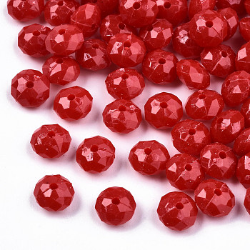 Opaque Acrylic Beads, Faceted, Rondelle, FireBrick, 8x5mm, Hole: 1.2mm, about 1682pcs/290g