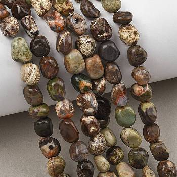 Natural Flower Agate Beads Strands, Tumbled Stone, Nuggets, 7~11x7~9x5~7mm, Hole: 1.2mm, about 21~23pcs/strand, 7.09~7.48''(18~19cm)