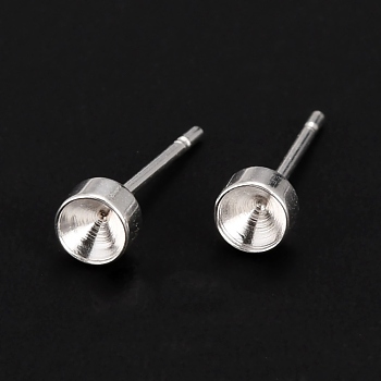 304 Stainless Steel Stud Earring Settings, for Pointed Back Rhinestone, Silver, Fit for 3mm Rhinestone, 13.5x4mm, Pin: 0.8mm
