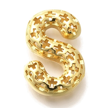 Brass Pendants, Hollow Letter Charms, Rack Plating, Long-Lasting Plated, Cadmium Free & Lead Free, Letter S, 23.5x16x7.5mm, Hole: 5x2.7mm