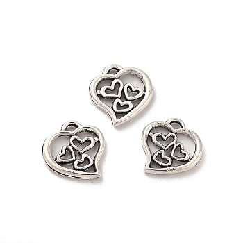 Tibetan Style Alloy Charms, Heart Charm, Antique Silver, 9x9x1.3mm, Hole: 0.8mm, about 1666pcs/500g