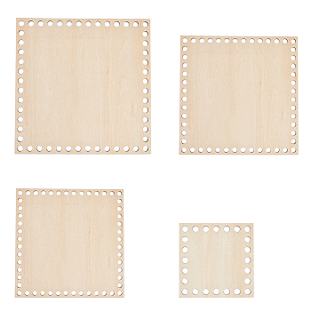 Basswood Blank Board, with Hole, Unfinished Wood Craft, Square, BurlyWood, 10~20x10~20x0.3cm, Hole: 8mm, 4pcs/set