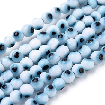 Handmade Evil Eye Lampwork Round Bead Strands, White, 4mm, Hole: 1mm, about 100pcs/strand, 14.56 inch