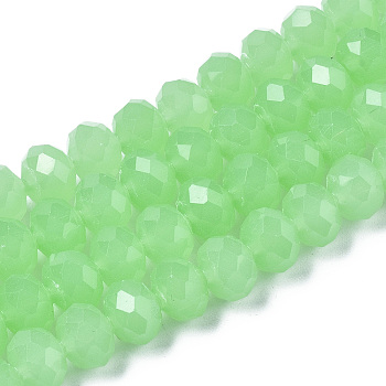 Glass Beads Strands, Imitation Jade, Faceted, Rondelle, Pale Green, 6x5mm, Hole: 1mm, about 84~85pcs/strand, 41.5~42cm