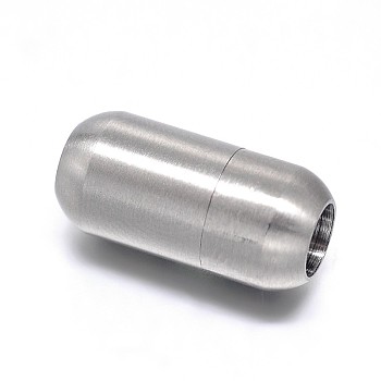 Barrel 304 Stainless Steel Magnetic Clasps with Glue-in Ends, Matte, Stainless Steel Color, 21x12mm, Hole: 8mm