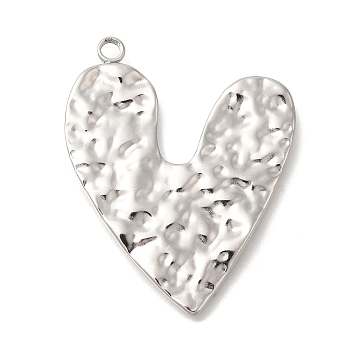 Anti-Tarnish 304 Stainless Steel Pendants, Textured, Heart Charm, Stainless Steel Color, 37.5x31x1.8mm, Hole: 2.5mm