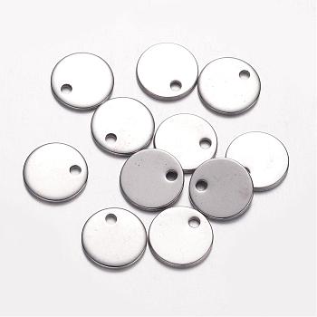 304 Stainless Steel Charms, Stamping Blank Tag Pendants, Flat Round, Stainless Steel Color, 10x1mm, Hole: 1mm
