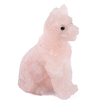 Natural Rose Quartz Wolf Figurines Statues for Home Office Desktop Feng Shui Ornament, 47~48x27~28x72~74mm