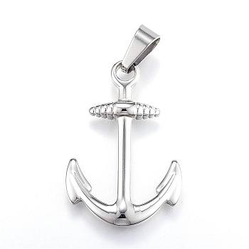 304 Stainless Steel Pendants, Anchor, Stainless Steel Color, 37.5x25x4mm, Hole: 5x10mm