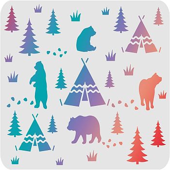Large Plastic Reusable Drawing Painting Stencils Templates, for Painting on Scrapbook Fabric Tiles Floor Furniture Wood, Rectangle, Bear Pattern, 297x210mm