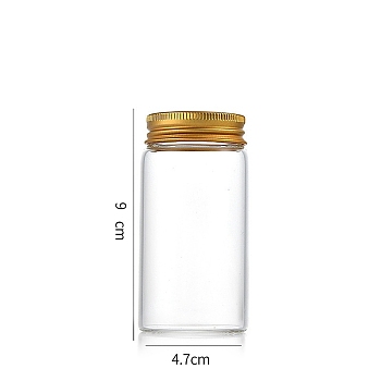 Column Glass Screw Top Bead Storage Tubes, Clear Glass Bottles with Aluminum Lips, Golden, 4.7x9cm, Capacity: 120ml(4.06fl. oz)