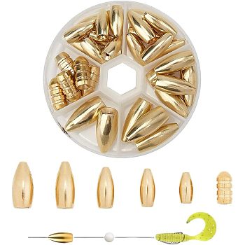 SUPERFINDINGS Brass Bullet Worm Weight, for Bass Fishing Pitching and Flipping Sinker, Golden, 1.5x0.7cm, 32pcs/box