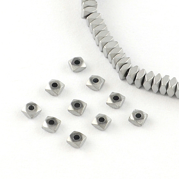 Square Electroplated Non-magnetic Synthetic Hematite Bead Spacers, Platinum Plated, 6x6x3mm, Hole: 1mm, about 129pcs/strand, 15.7 inch