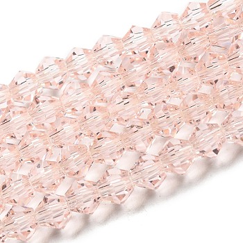 Transparent Glass Beads Strands, Faceted, Bicone, Pink, 3.5~3.8x3mm, Hole: 0.8mm, about 113~115pcs/strand, 36~36.5cm