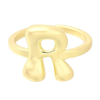 Rack Plating Brass Open Cuff Rings, Long-Lasting Plated, Letter, Letter R, 14mm