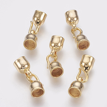 Brass Hook Clasps, Nickel Free, Real 18K Gold Plated, 25x8mm, Inner Diameter: 5.5~6mm