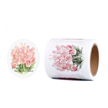 120Pcs Roll Stickers, Flower, Self-Adhesive Paper Gift Tag Stickers, for Party, Decorative Presents, Light Coral, 60x50x0.1mm