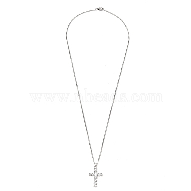 Brass Micro Pave Clear Zirconia Cross Pendant Necklaces(NJEW-M211-05A-P)-5