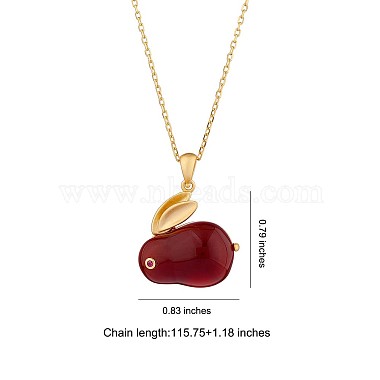 Red Dyed Natural White Jade & Cubic Zirconia Bunny Pendant Necklace(JN1072A)-2