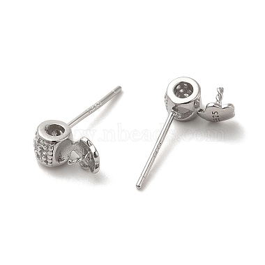 Rhodium Plated Barrel 925 Sterling Silver Micro Pave Cubic Zirconia Stud Earring Findings(STER-P056-11P)-2