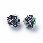 Handmade Bumpy Lampwork Beads, Round, Black, 14~15mm, Hole: 1.5~1.6mm(LAMP-E021-07H)
