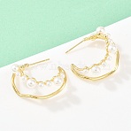 Round Brass Stud Earrings, with ABS Imitation Pearl, Long-Lasting Plated, Rack Plating, Lead Free & Cadmium Free, Real 18K Gold Plated, 29x13mm(EJEW-A156-18G)
