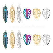 Jewelry Making Findings Kits, Including 6Pcs 3 Colors 304 Stainless Steel Pendant Settings for Enamel and 6Pcs 3 Colors 304 Stainless Steel Pendants, Feather & Monstera Leaf, Mixed Color, Tray: 4x6mm, 26.5~46.5x13~18x2mm, Hole: 2.5mm, 2pcs/color(STAS-UN0042-28)