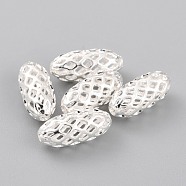 Brass Beads, Long-Lasting Plated, Hollow Out, Rice, 925 Sterling Silver Plated, 11x5mm, Hole: 1.4mm(KK-O133-201D-S)