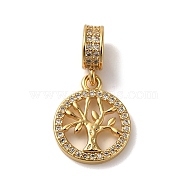 Rack Plating Brass Micro Pave Clear Cubic Zirconia European Dangle Charms, Large Hole Flat Round with Tree Pendants, Lead Free & Cadmium Free, Long-Lasting Plated, Real 18K Gold Plated, 26mm, Hole: 4mm(KK-K345-15G)