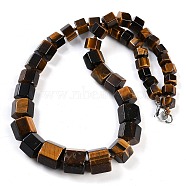 Natural Tiger Eye Hexagon Prism Graduated Beaded Necklaces for Women Men, 19.49 inch(49.5cm)(NJEW-K388-03P)