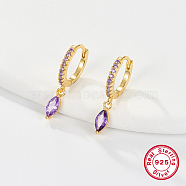 925 Sterling Silver Hoop Earring for Dangle Earrings, with Horse Eye Cubic Zirconia Dangle Charms, Lilac, 21x3mm(NC3704-15)